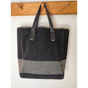 Vintage Coach Gray Black Wool Felt Leather Tote Bag Colorblock Fall Winter